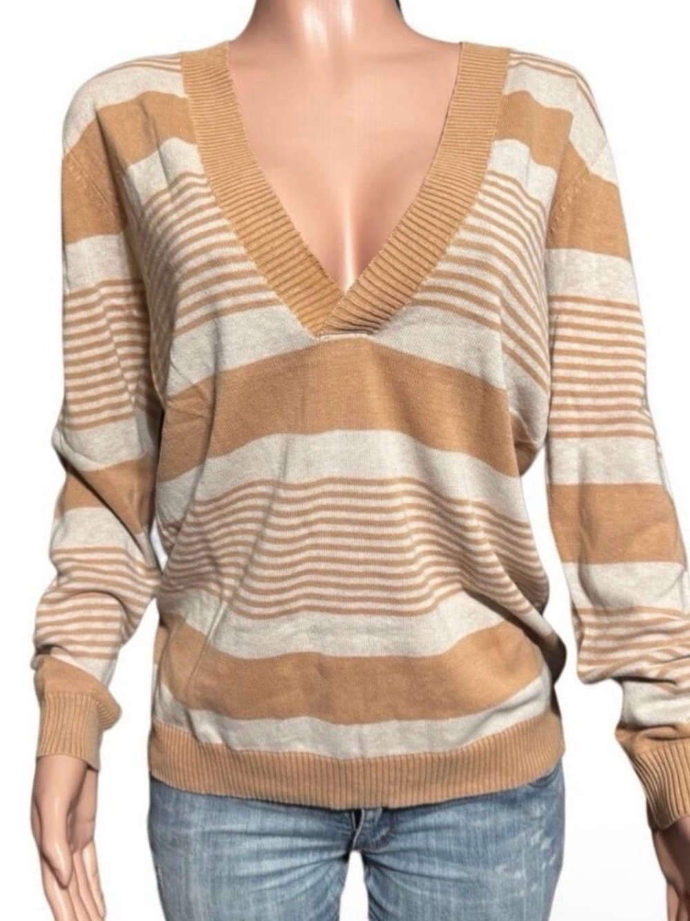 Pulp long sleeve v neck knit pullover stripe sweater top L